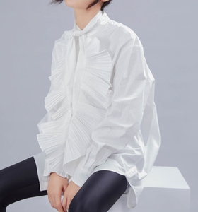 Las nuevas camisas blancas de otoño para mujer están diseñadas con <span class=keywords><strong>volantes</strong></span> plisados elegantes y exagerados - Product Image 2