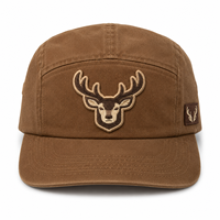 Casquette de camping style urbain Dobby en coton lavé, 5 panneaux, avec patch cerf, vintage, pour l'extérieur, cadeau, étiquette personnalisée, unisexe