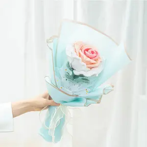 Material DIY artesanal com tailandês rosa tecelagem crochê malha fio mão realizada buquê de flores produto acabado presente para namorada