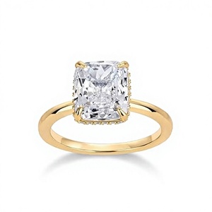 Bague de fiançailles de luxe PAVOI en tungstène plaqué or 14 carats avec zircone cubique carrée de 3,5 carats, design halo caché, sertissage à griffes pour femme - Product Image 2