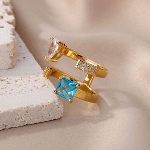 Nouvelle bague pour femme en cuivre et zircon, design géométrique multi-couches, bijoux de mode en cristal, luxe léger et personnalisé - Product Image 4