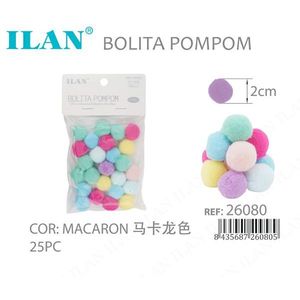 Iln Bolita Pompom 2Cm Couleur Macaron 25Pc Décoration artisanale - Product Image 3