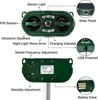 Répulsif d'animaux à ultrasons IP66, répulsif solaire pour oiseaux, souris, rats, chiens, chats, singes, martres