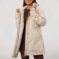 Veste parka isolante pour femme avec logo, coupe mi-longue décontractée, chaude, rembourrée, coupe-vent, ourlet réglable, poche latérale, manteau d'hiver doux