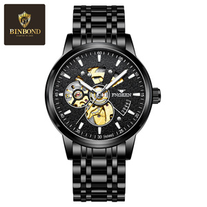 Fenzun Men's Mechanical Watch Skeleton Automatic 13mm Stainless Steel Band Folding Clasp 50m Waterproof - Product Image 5
