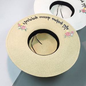 Factory Wholesale Floable Natural <b>Flat</b> Brim Straw <b>Hat</b> Handmade Embroidery Straw <b>Hat</b> - Product Image 5