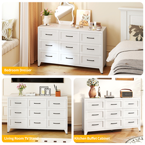 White 9 <b>Drawer</b> Dresser with <b>Storage</b> <b>for</b> Bedroom Closet Hallway - Product Image 6