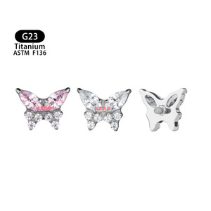Boucles d'oreilles papillon en titane F136, clous en zircon de qualité 5A pour piercing d'oreille ou de lèvre, bijoux unisexes - Product Image 5