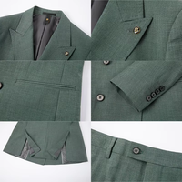 Costume homme 2 pièces en laine peignée TR Daro bleu, veste décontractée à 6 boutons, double boutonnage, revers pointus, poches à rabat, pantalon droit
