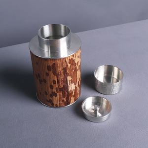 Bamboo Wrapped Tin Tea Jar With Wooden Lid Airtight Storage For Pu'er Tea Chinese Style Gift Set - Product Image 3