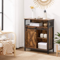 Industrieller Rustikaler Aufbewahrungsschrank mit Schiebetür, Regalen & Offenem Oberregal Holz-Sideboard Kaffee-Bar-Schrank für Zuhause