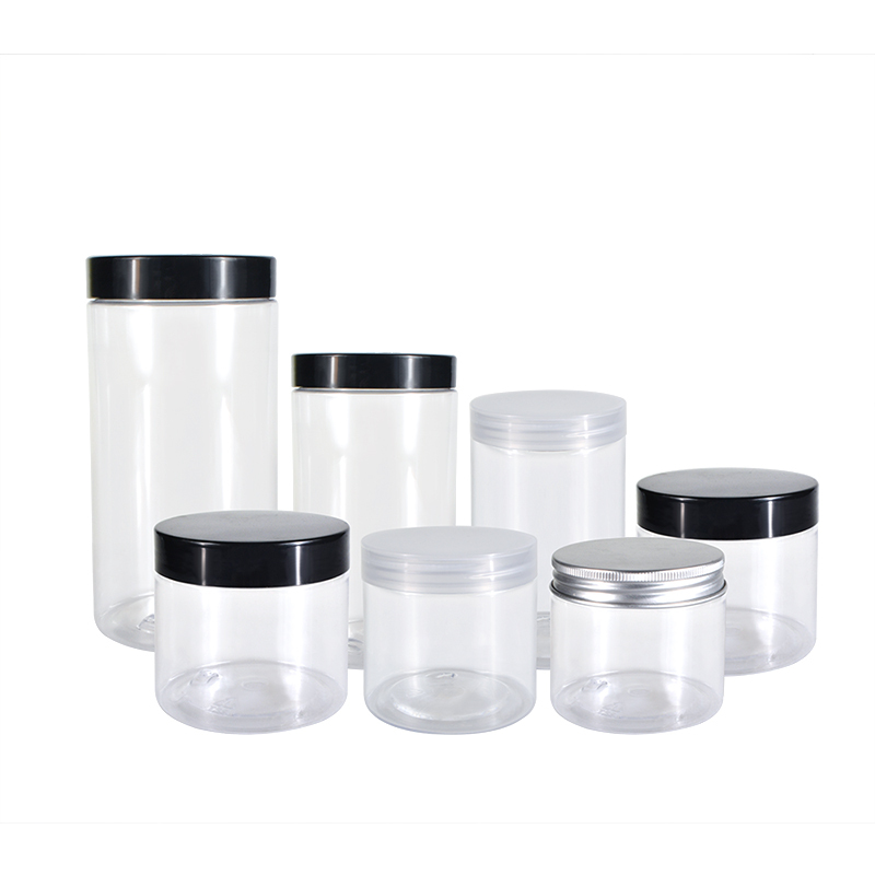 luxury 100ml 150ml 200ml 250ml 300ml clear amber black pet plastic cosmetic cream jar with plastic aluminum lid for cosmetic