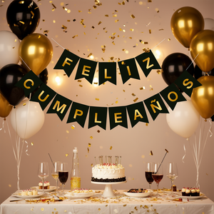 Guirnalda Feliz Cumpleaños con Letras Negras y Doradas, 16 Piezas, 4 Metros, Banner para Fiesta - Product Image 3