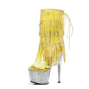 Botines de <span class=keywords><strong>Plataforma</strong></span> con Tacón Alto y Borlas de Diamantes de Imitación, Plateados, con Punta Abierta, para Mujer, 17 cm, 7 Pulgadas, para Discoteca, Baile y Actuaciones - Product Image 5