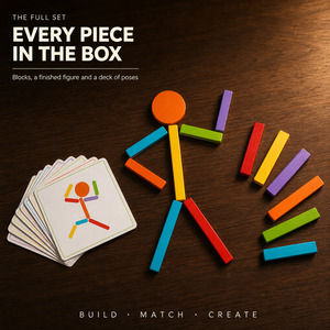Juguete de Rompecabezas de Hombre de Madera con Extremidades Móviles y Tarjetas de Poses, <span class=keywords><strong>Bloques</strong></span> de Construcción Montessori STEM <span class=keywords><strong>para</strong></span> Niños OEM - Product Image 4