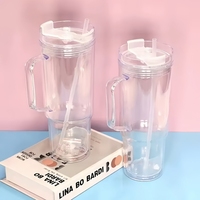 Gobelet en plastique à double paroi de 40 oz avec poignée et paille, transparent, réutilisable, pour boissons froides, idéal pour la voiture