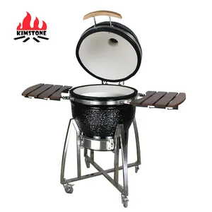 KIMSTONE kamado hot sale stainless steel 22 inch black customizable logo smoker baking ceramic bbq grill OEM