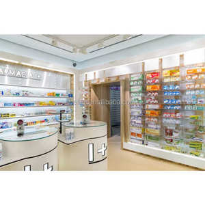 Étagères de <span class=keywords><strong>pharmacie</strong></span> blanches avec lumières, décoration de meubles de magasin de <span class=keywords><strong>pharmacie</strong></span> personnalisé, boîte d'éclairage supérieure, exposition murale de médecine à vendre - Product Image 3