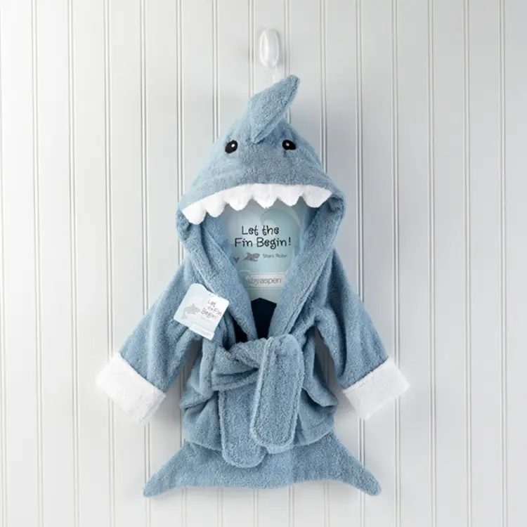 Quality kids toddler elephant unicorn shark animal head beach shower Soft organic cotton terry hooded baby bathrobe towel