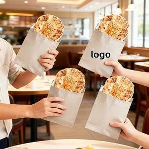Sac en papier kraft brun de qualité alimentaire, imprimé avec logo personnalisé, résistant à la graisse, pour emballer des biscuits, des burritos, des beignets, des sandwichs, du pain - Product Image 1