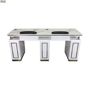Fournitures pour ongles Table de salon Tables de manucure beiges multi-stations résistantes à l'acétone avec capuche - Product Image 1