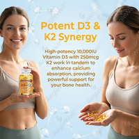 Etiqueta privada Vitamina D3 K2 , 120 Cápsulas blandas de aceite de coco Vitaminas D Fuerza máxima Soporte para huesos, corazón, inmunidad y calcio