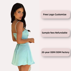 Robes pour femmes sexy à fines bretelles, mini-robe élégante sans manches, dos nu, taille élastique, tissée, lavable - Product Image 2