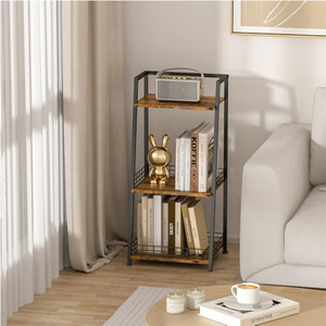 Estantería Esquinera Moderna <span class=keywords><strong>de</strong></span> 3 Niveles para Baño <span class=keywords><strong>y</strong></span> Cocina, <span class=keywords><strong>de</strong></span> <span class=keywords><strong>Madera</strong></span> con Estructura Metálica, con Barandilla <span class=keywords><strong>y</strong></span> Soporte <span class=keywords><strong>de</strong></span> Almacenamiento para el Suelo - Product Image 1