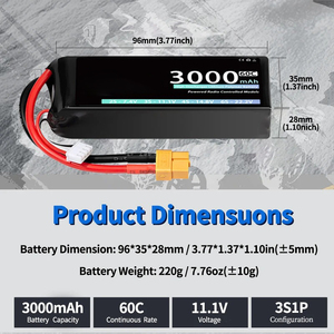 Литий-полимерный аккумулятор 11.<span class=keywords><strong>1</strong></span>В 3000мАч 6S 60C высокой мощности с разъемом XT60 для профессиональных радиоуправляемых моделей и OEM-проектов 802530 - Product Image 3