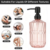 Bouteilles de désinfectant pour les mains en verre de luxe, couleur rose, vides, en vrac, avec pompe à lotion en acier inoxydable pour le shampoing, le savon à vaisselle, emballage de 450 ml