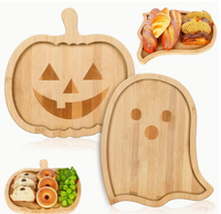 Plateau de service en bambou pour Halloween, motif citrouille et fantôme, écologique et durable, idéal pour la décoration de fête