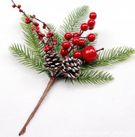 Decoración Navideña, Adorno Redondo de Madera Artificial con Piñas Rojas, Accesorios para Cajas de Regalo DIY, Agujas de Yiwu