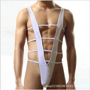 Body sexy pour homme, noir, sans manches, tricoté, lisse, vêtement de nuit, lingerie, tenue décontractée, découpe sur le devant, ajusté, une pièce - Product Image 4