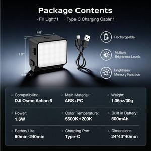 Luz Selfie Profesional Amazear para DJI Osmo Action 6, Luz de Video LED Portátil con Ajuste de Brillo de 10 Niveles - Product Image 6