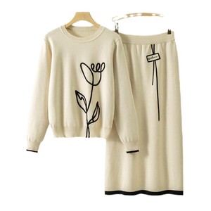 Conjunto de Suéter Tejido para Mujer con Estampado de Rosas y Falda, Moda Primavera-Otoño 2026, Conjunto de Dos Piezas - Product Image 2