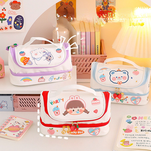 Mignon sac à stylo de grande capacité Double couche bricolage fille stockage primaire et premier cycle du secondaire étudiant papeterie prix - Product Image 2