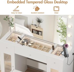 Modern Design Makeup Vanity Glass Tabletop <strong>Large</strong> <strong>Mirror</strong> 3-Color Lighting 11 Bulbs MDF Wood <strong>Dressing</strong> <strong>Table</strong> Storage <strong>for</strong> Home Use - Product Image 6