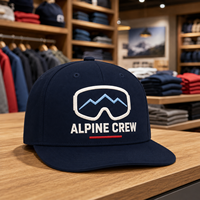 Gorra de béisbol unisex de algodón de sarga de 6 paneles con visera curva para pedidos al por mayor, con bordado de gafas de esquí, paquete para compradores de estaciones de nieve, logotipo personalizado
