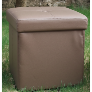 Pouf Contenitore in Pelle Sintetica Marrone ITALFROM 40x38x38, Pouf Ottoman Trapuntato Elegante per Arredamento Casa - Product Image 1