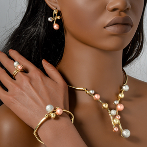 Ensemble de bijoux de luxe pour femmes, <span class=keywords><strong>collier</strong></span> et boucles d'oreilles en or plaqué 18 carats, 4 pièces - Product Image 2