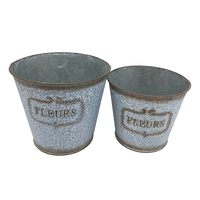 Pot de fleurs vintage en fer galvanisé moucheté, seau en métal avec lettres GARDEN en relief, pot en étain conique blanc vieilli