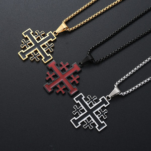 Colgantes caja cadena Rojo Negro Plata oro religioso cristiano Cruz Acero inoxidable Jerusalén collar - Product Image 3