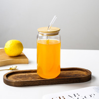 Gobelets réutilisables en verre pour canettes de soda avec couvercle en bambou naturel et paille pour boissons glacées aux fruits, idéaux pour la détente quotidienne à la maison et au café