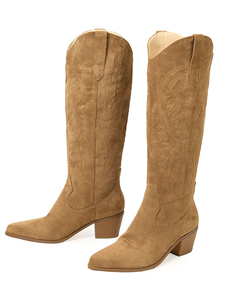 New <b>Block</b> Heeled Wooden Western Boots with Embroidery Slip-on Boots in Stock 35-43 - Product Image 5