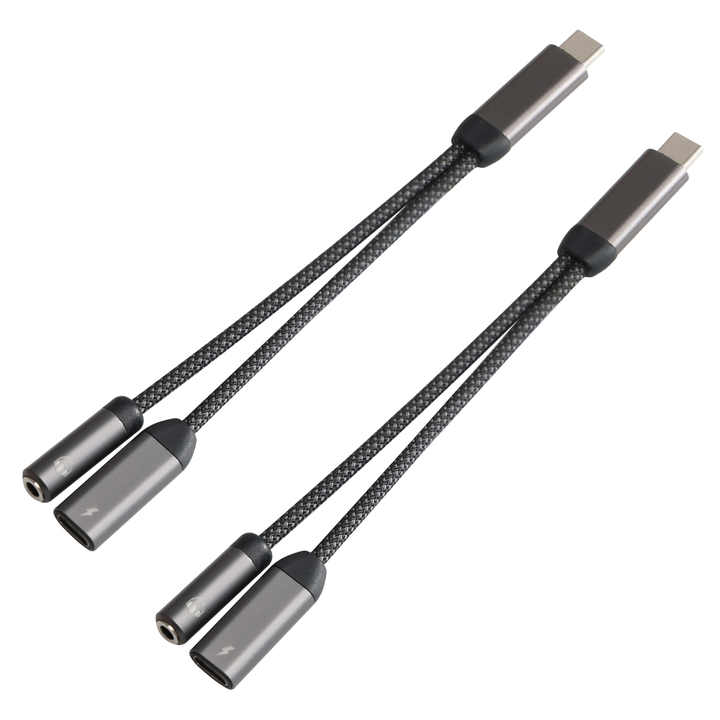 2 in 1Type USB C to 3.5mm Female Fast Charger Adapter Plug Connector Y Branch Splitter Audio Cable for Phone Laptop Amplifier