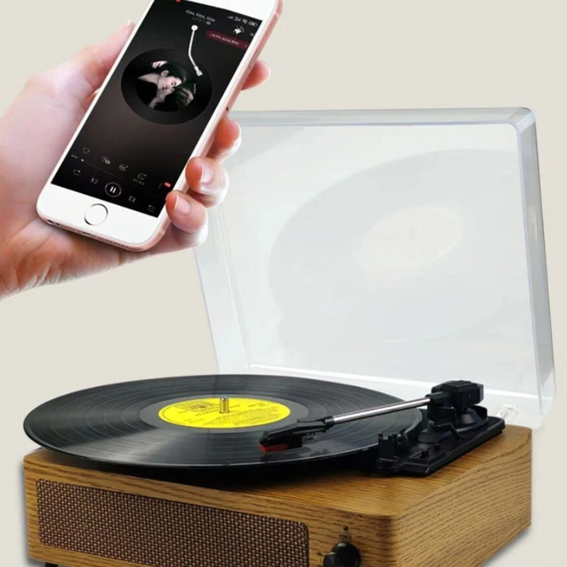 Antique Retro Vintage Wooden Vinyl Record Player 3-Speed Auto Stop USB SD/TF for 5.0 Music Stereo Desktop Turntable 2