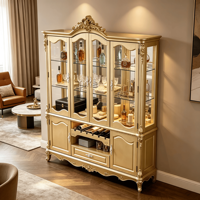 Vitrine à vin en bois doré de style royal européen, vitrine à portes vitrées avec tiroir pour maison, villa, hôtel, personnalisable