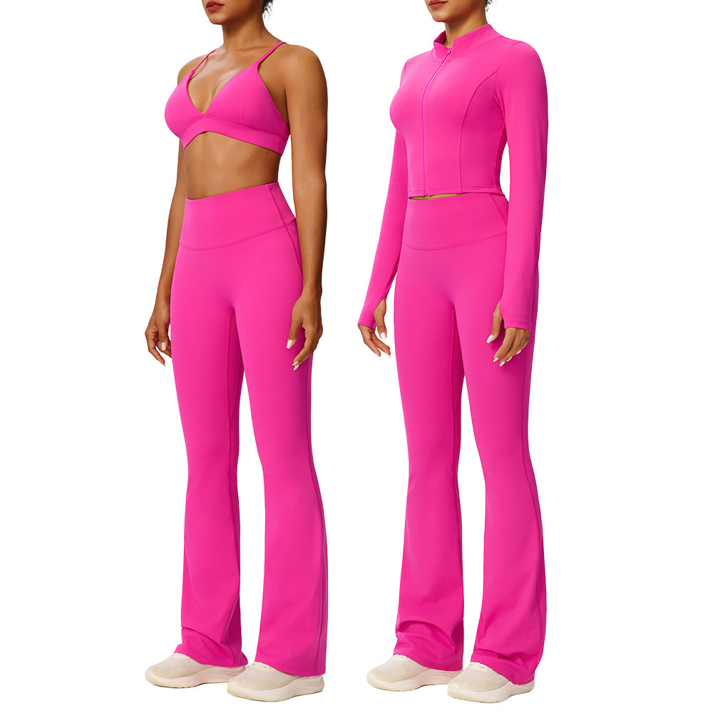 Women's High Elastic Breathable Yoga Three-piece Suit with Nylon Spandex for Outdoor Running Fitness