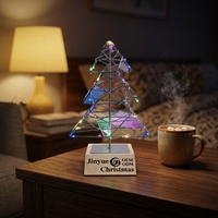 Décoration de Noël moderne en verre irisé LED, motif arbre de Noël, cadre en fil métallique triangulaire 3D, alimentation par piles, IP44, ornement de table pour les fêtes
