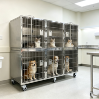 Cage vétérinaire robuste en acier inoxydable à double niveau pour 6 animaux – Idéale pour hôpitaux vétérinaires, chenilles pour chiens et chats